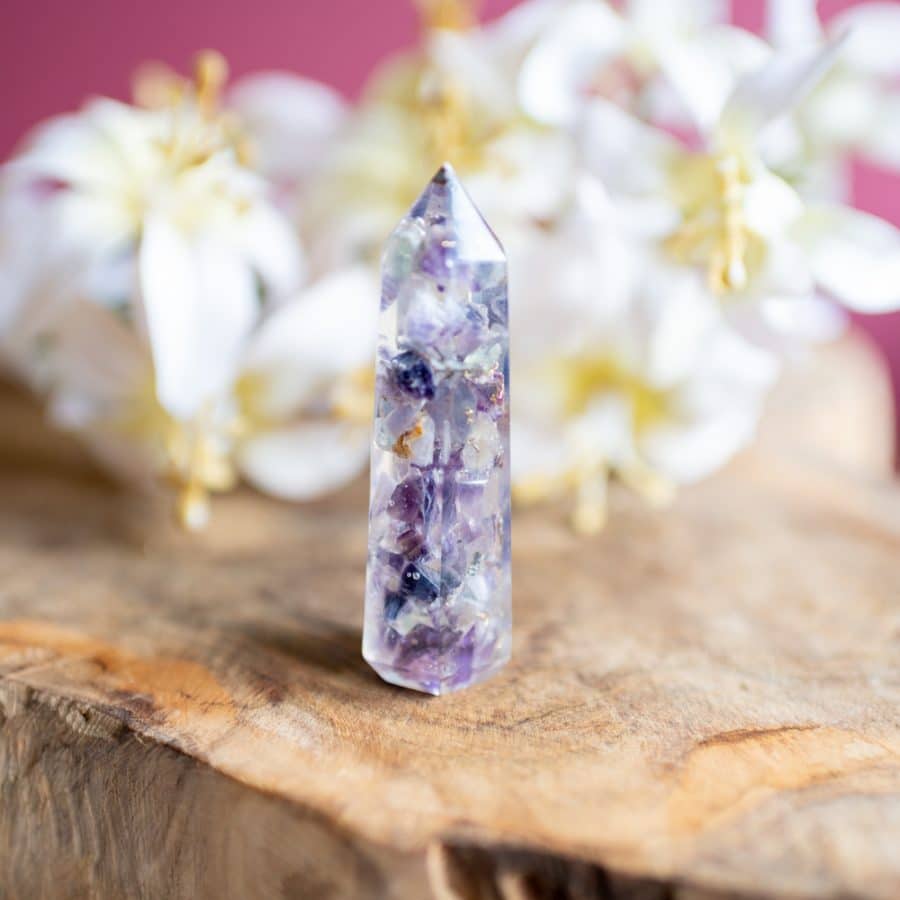 purple orgonite obelisk