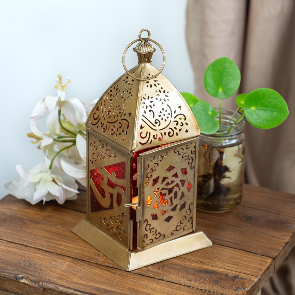 Ohm tea light holder lantern brass