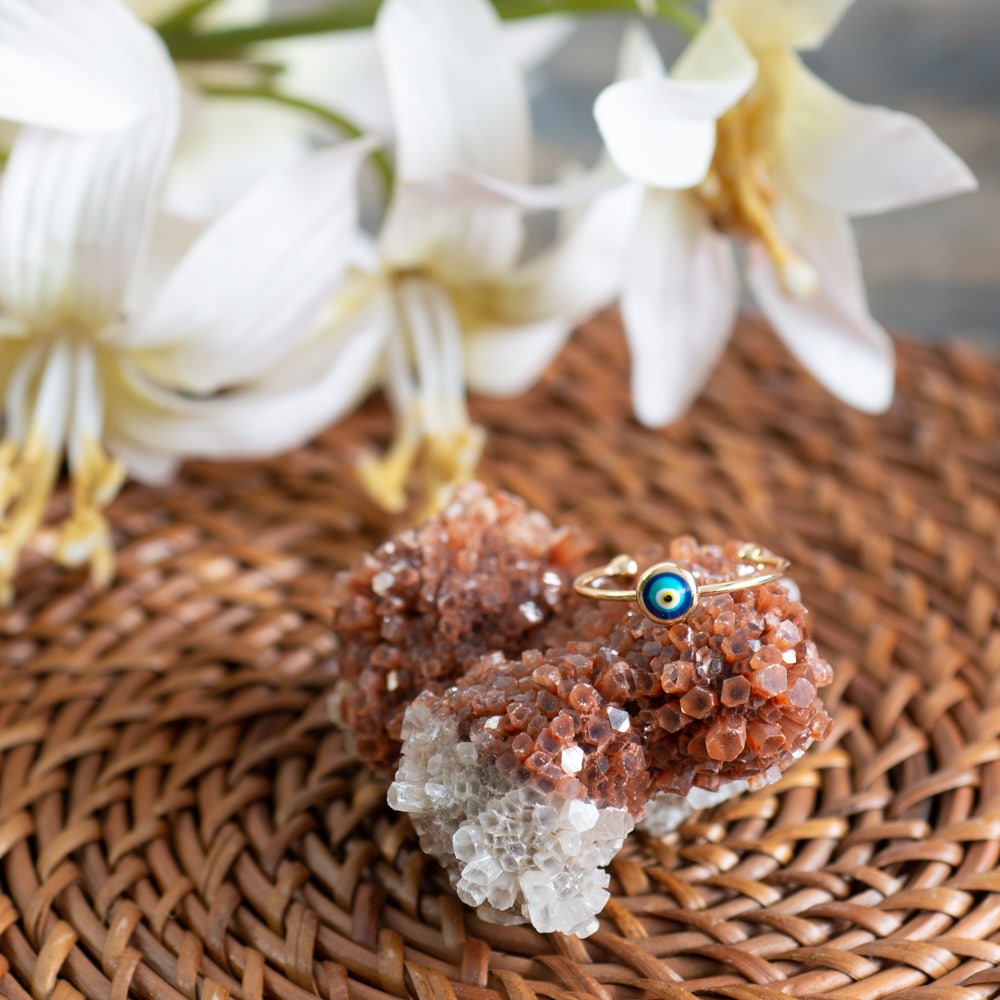 evil eye ring on crystals