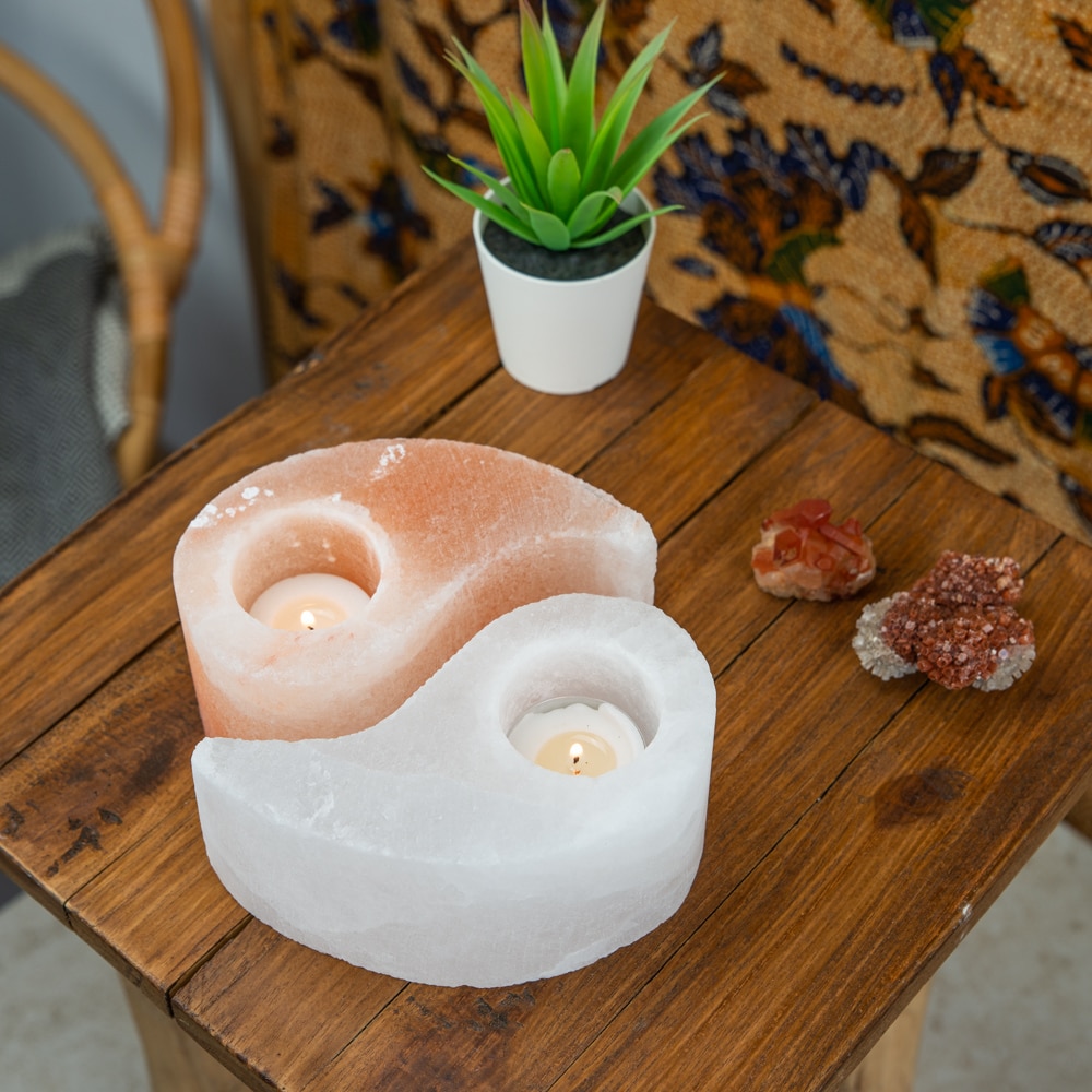 Himalayan salt tea lamp set yin yang pink white
