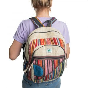 Hemp Backpack Bohemian with 2 Front Pockets (42 x 30 x 8 cm)