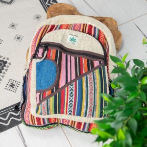 Hemp Backpack Bohemian with 2 Front Pockets (42 x 30 x 8 cm)