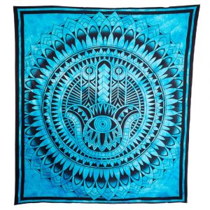 Authentic Cotton Tapestry with Hamsa Hand Blue (230 x 210 cm)