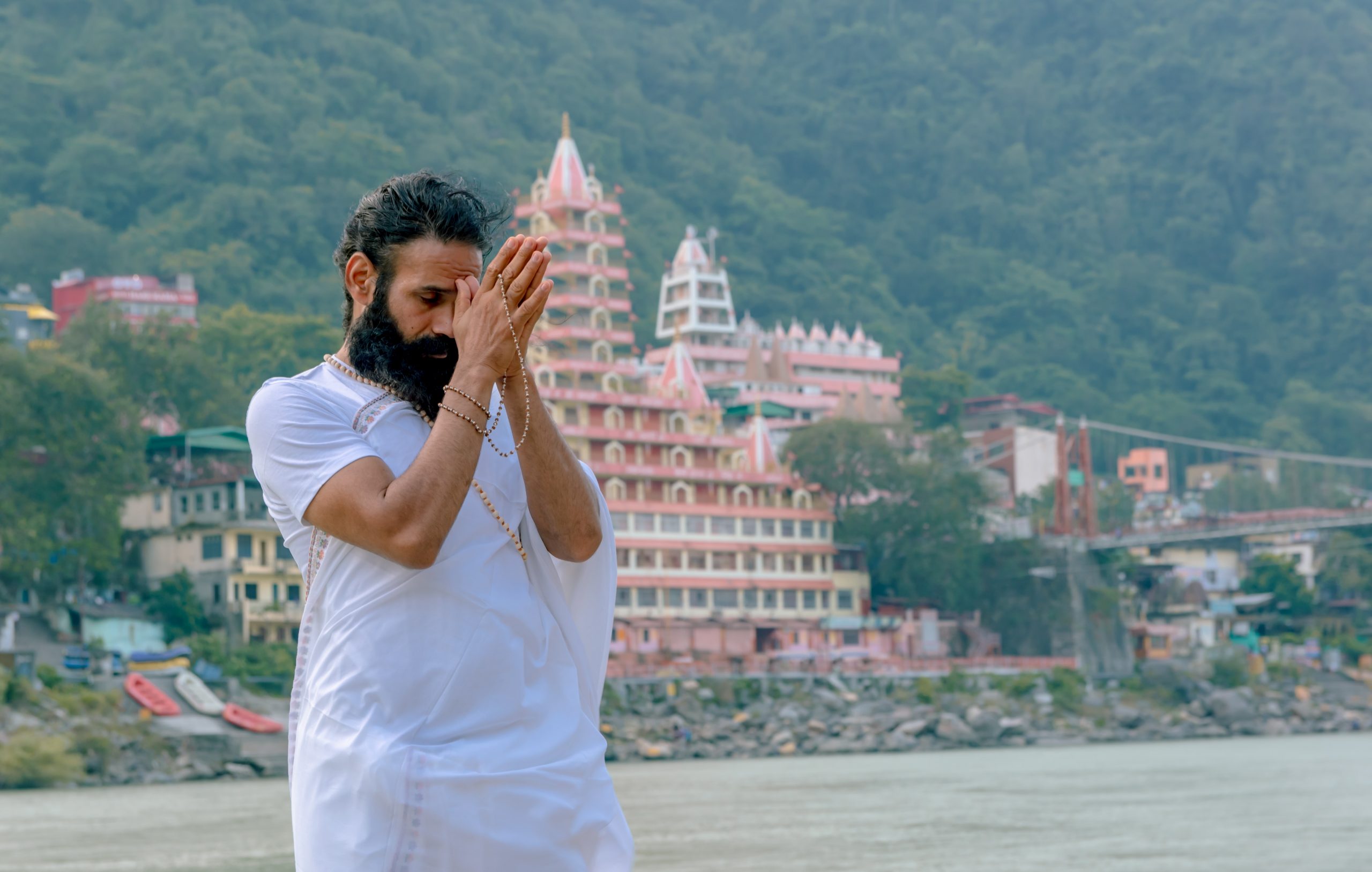 namaste prayer hands india by river