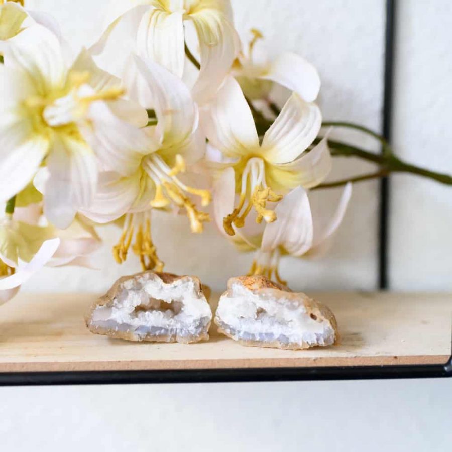 Rock Crystal geodes with orchids