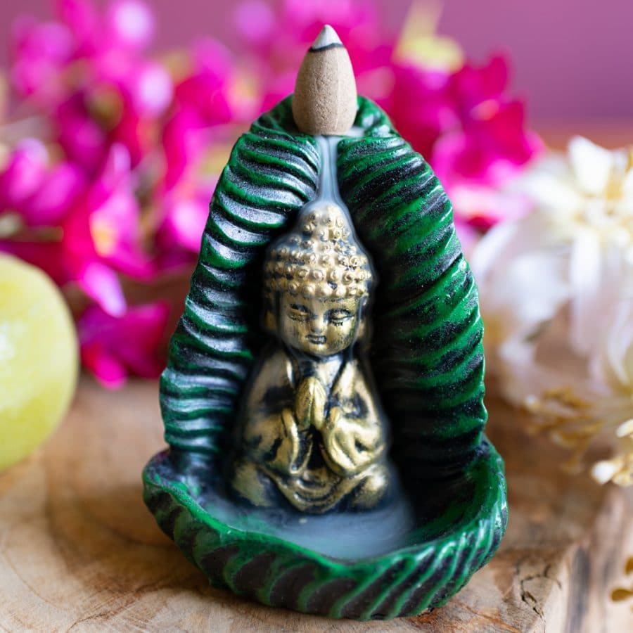 meditating buddha incense waterfall
