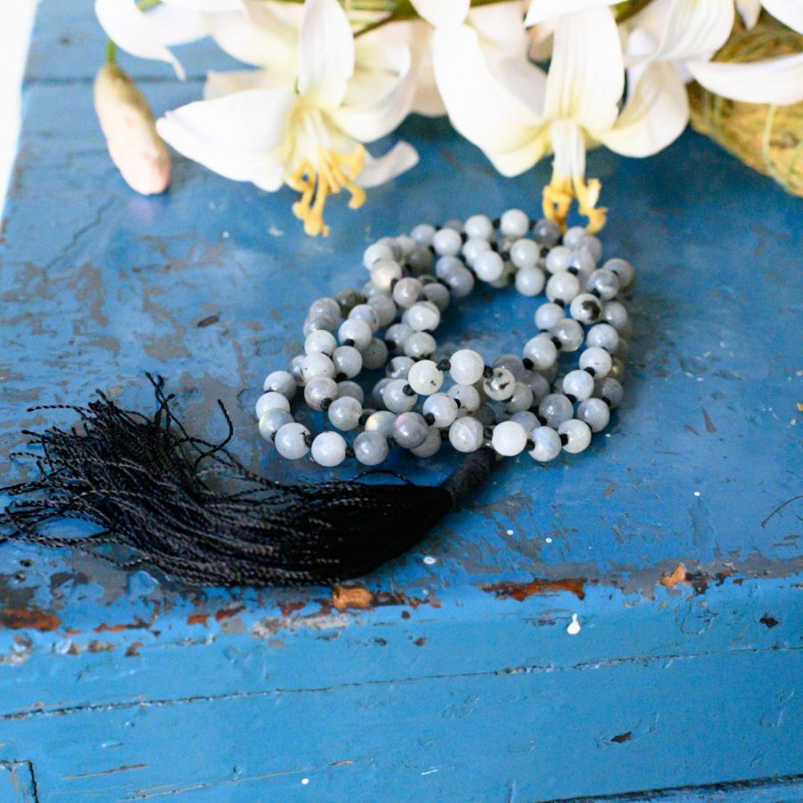 beaded mala black grey white
