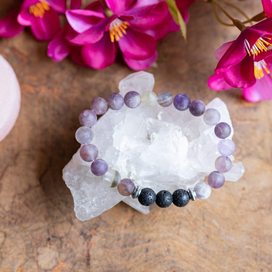 amethyst and lava stone beaded bracelet