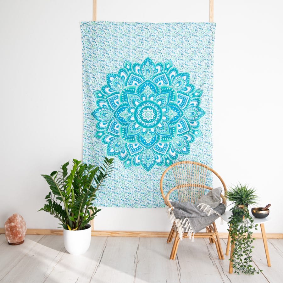 5th chakra light blue mandala wall tapestry