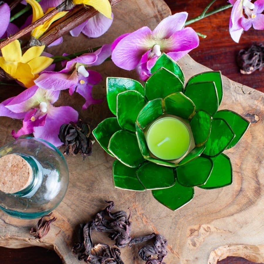 green lotus fourth chakra tealight holder