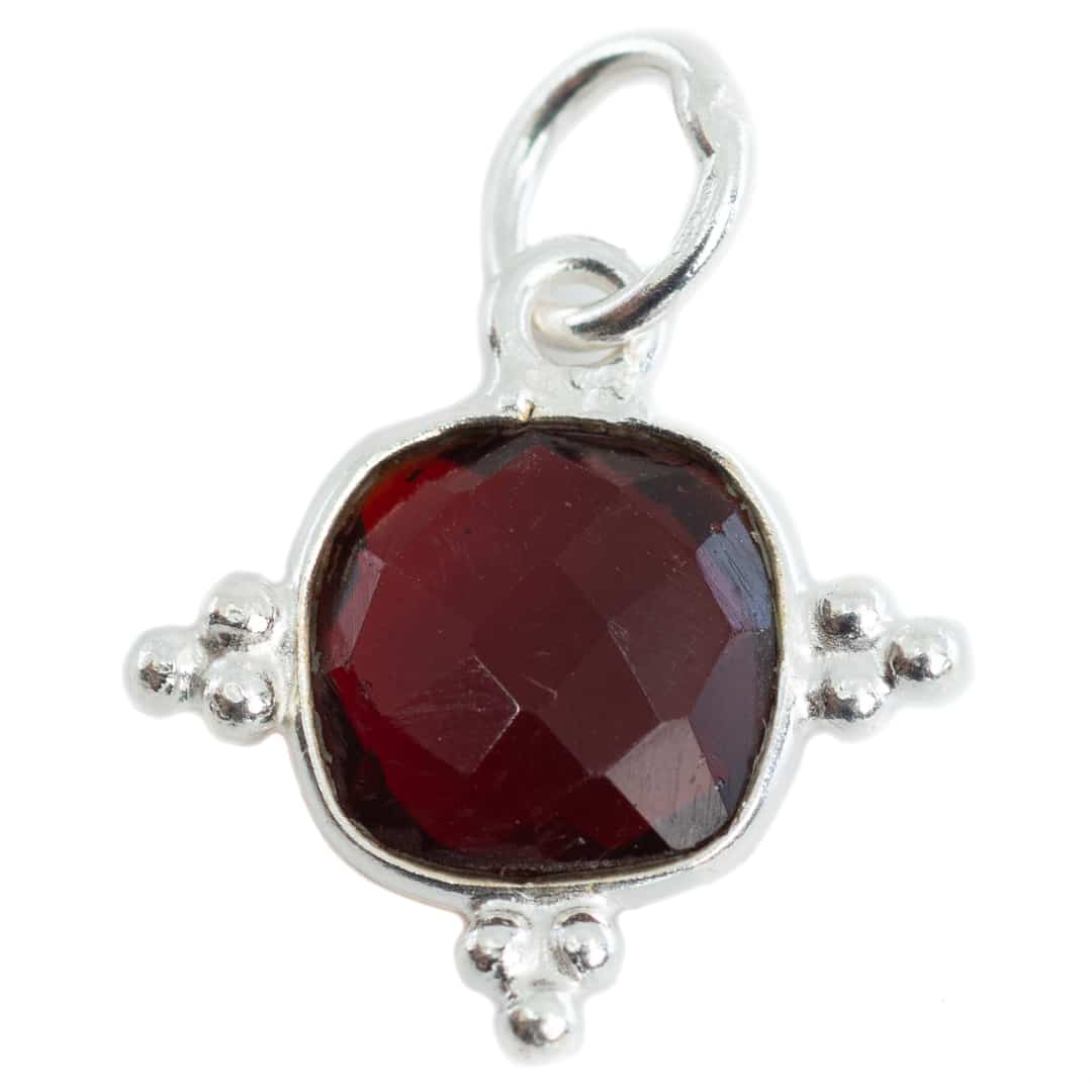 Gemstone Pendant Garnet Square - 925 Silver - 8 mm