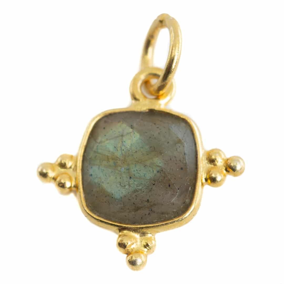 Gemstone Pendant Labradorite Square - 925 Silver & Gold Plated - 8 mm