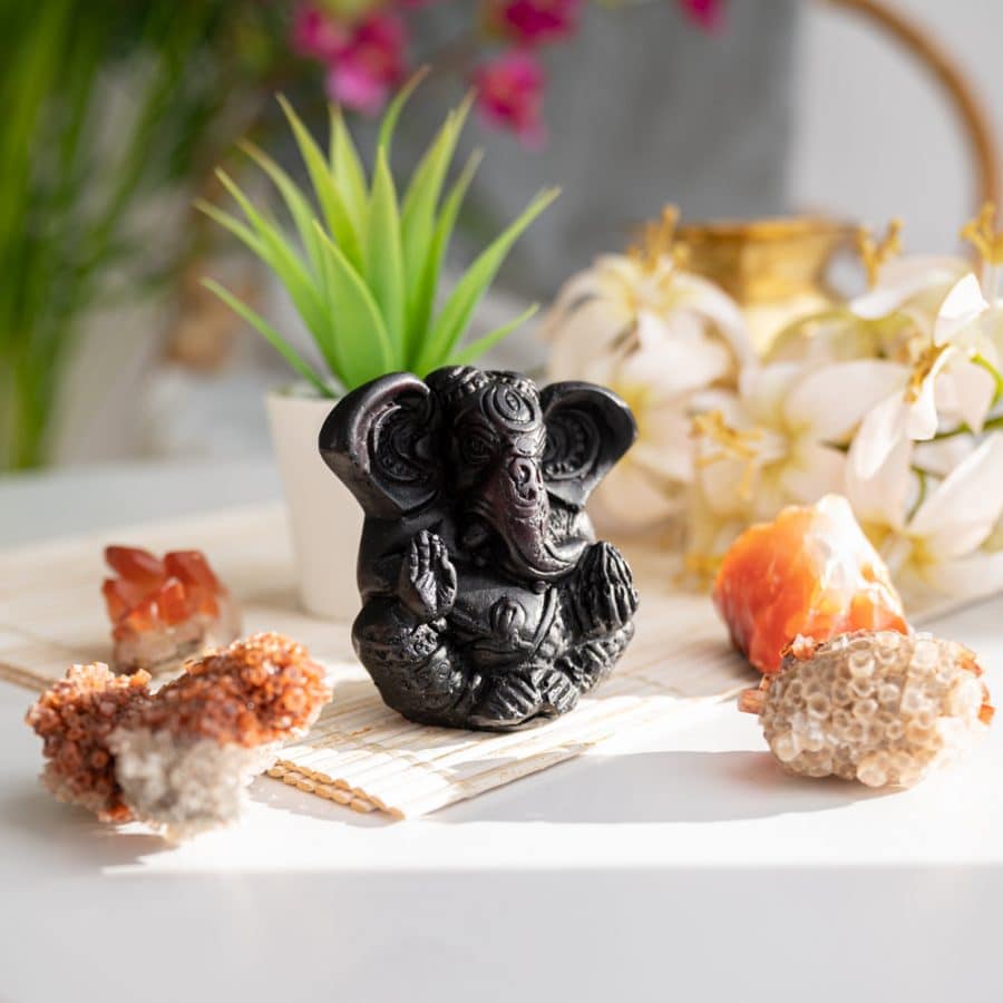 ganesh statue with crystals