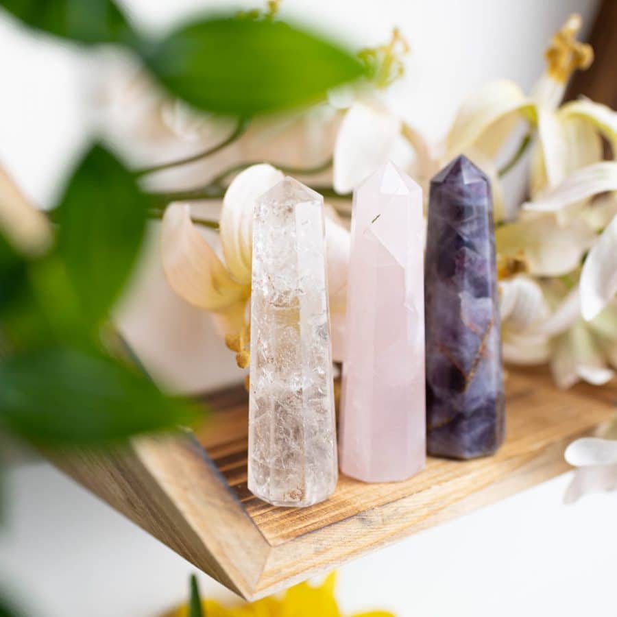 golden triangle obelisks rock crystal rose quartz amethyst 
