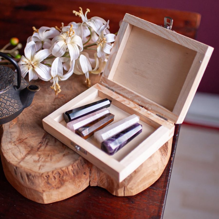 gemstone obelisk set golden triangle in tarot box