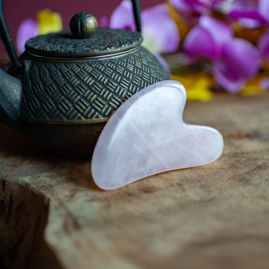 rock crystal gua sha scraper with teapot