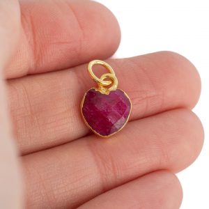 Gemstone Pendant Ruby (Tinted) Heart - Gold-Plated - 10 mm