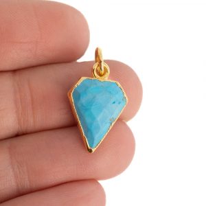 Gemstone Pendant Turquoise Diamond Shape - Gold-Plated - 15 x 12 mm