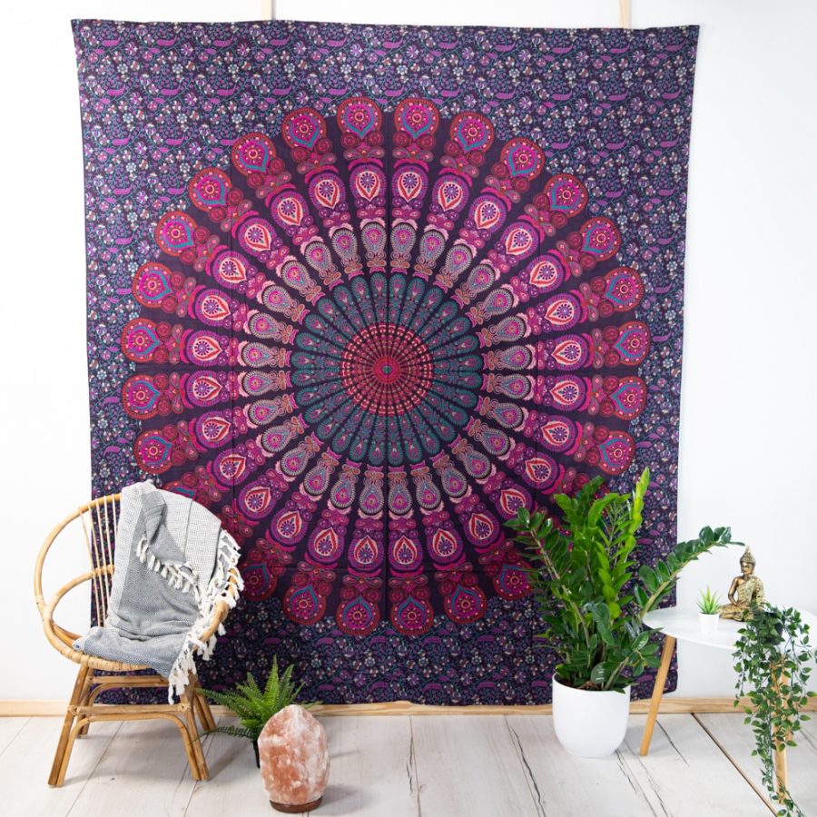 mandala tapestry purple pink blue interior