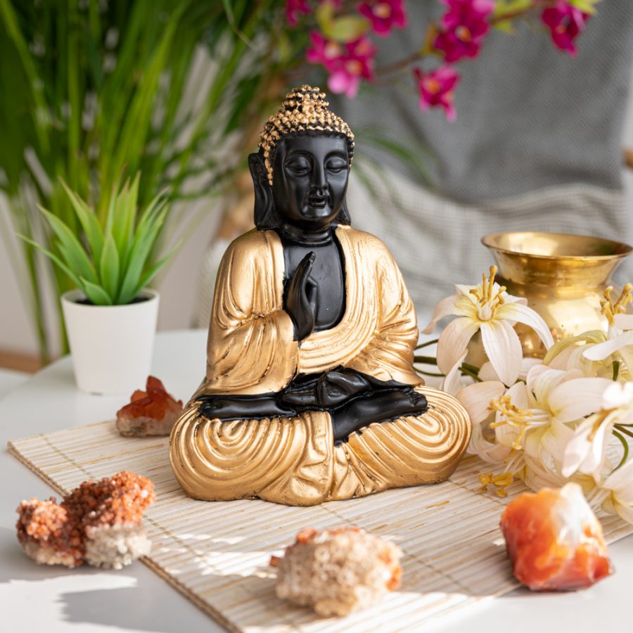 buddha seated lotus asana mudra black gold