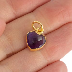 Gemstone Pendant Amethyst Heart - Gold-Plated - 10 mm