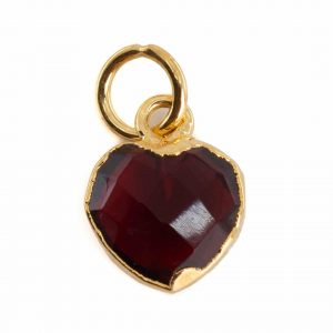 Gemstone Pendant Garnet Heart - Gold-Plated - 10 mm
