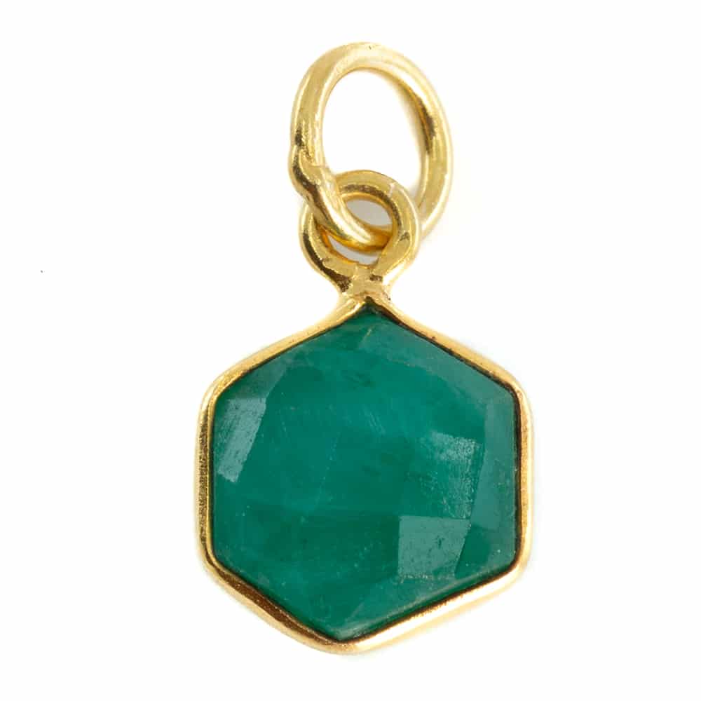 Gemstone Pendant Emerald (Tinted) Hexagon - Gold-Plated - 8 mm