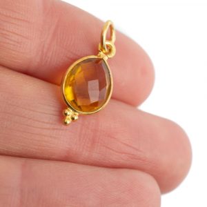 Birthstone Pendant November Citrine Gold Plated 925 Silver - 10 mm