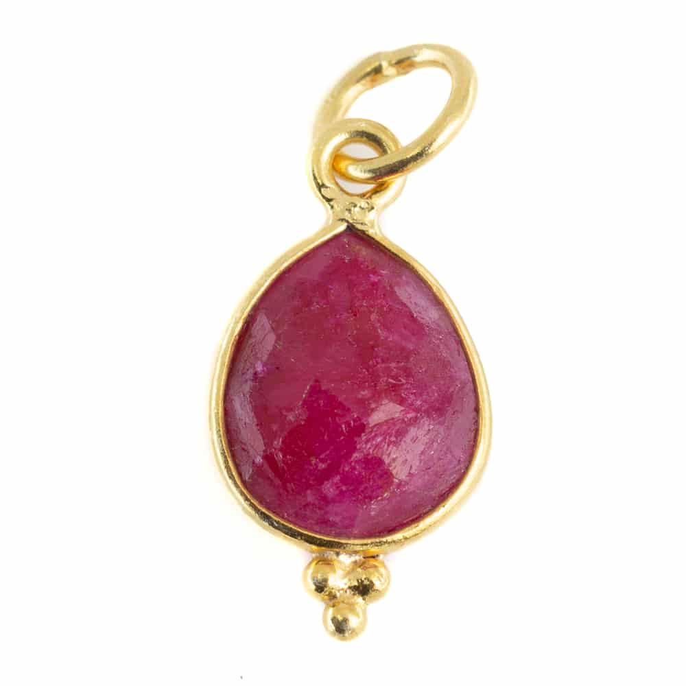 Birthstone Pendant July Ruby Gold Plated 925 Silver - 10 mm