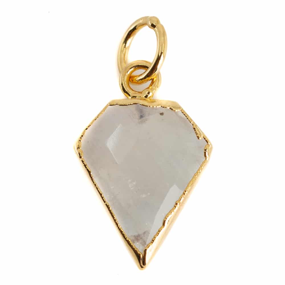 Gemstone Pendant Rainbow Moonstone Diamond Shape - Gold Plated - 15 x 12 mm