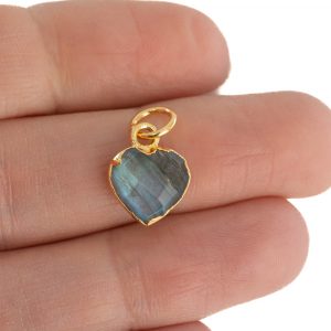 Gemstone Pendant Labradorite Heart - Gold-Plated - 10 mm