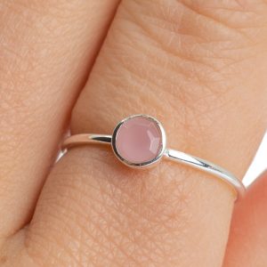 Birthstone Ring Rose Quartz October - 925 Silver (Size 17)