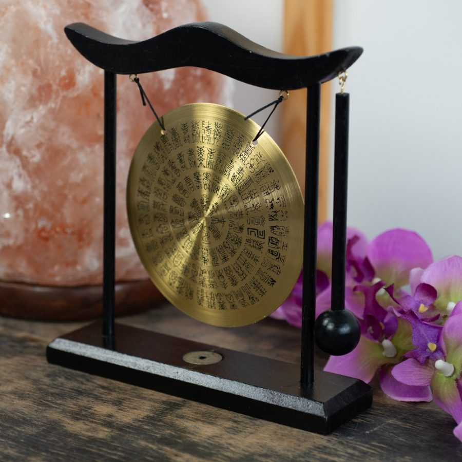 ritual gong salt lamp and flowers feng shui interior