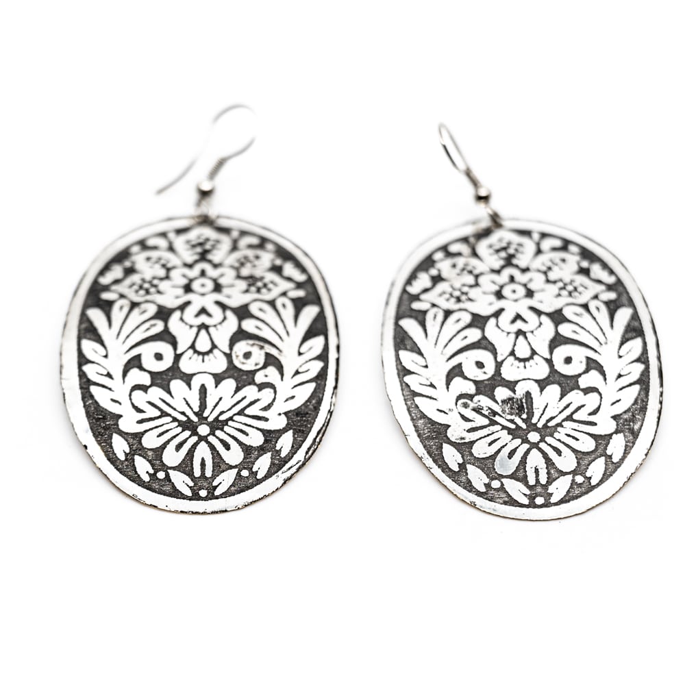 Bohemian Earrings Flower Discs Silver-tone (60 mm)