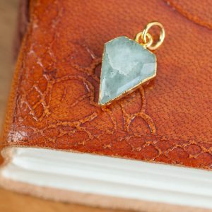 Gemstone Pendant Aquamarine Diamond Shape - Gold-Plated - 15 x 12 mm
