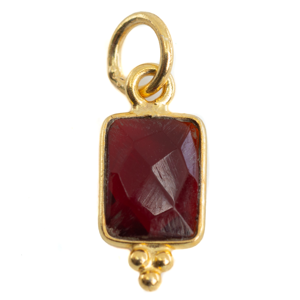 Gemstone Pendant Garnet Rectangle - 925 Silver & Gold Plated - 8 mm