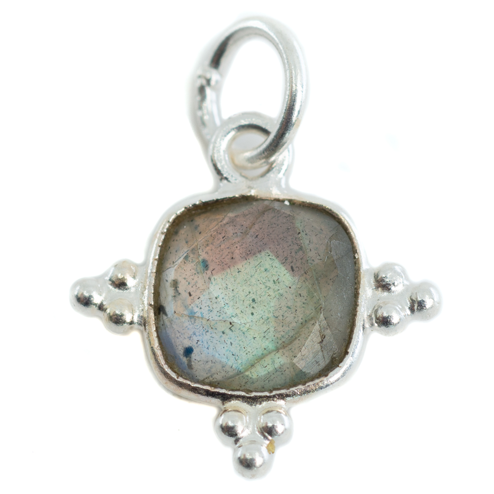 Gemstone Pendant Labradorite Square - 925 Silver - 8 mm