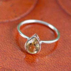 Gemstone Ring Citrine - 925 Silver - Pear Shape (Size 17)