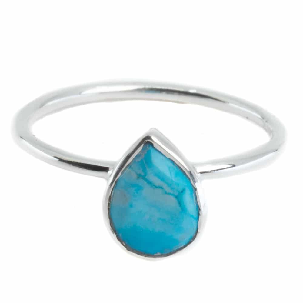 Gemstone Ring Turquoise - 925 Silver - Pear Shape (Size 17)
