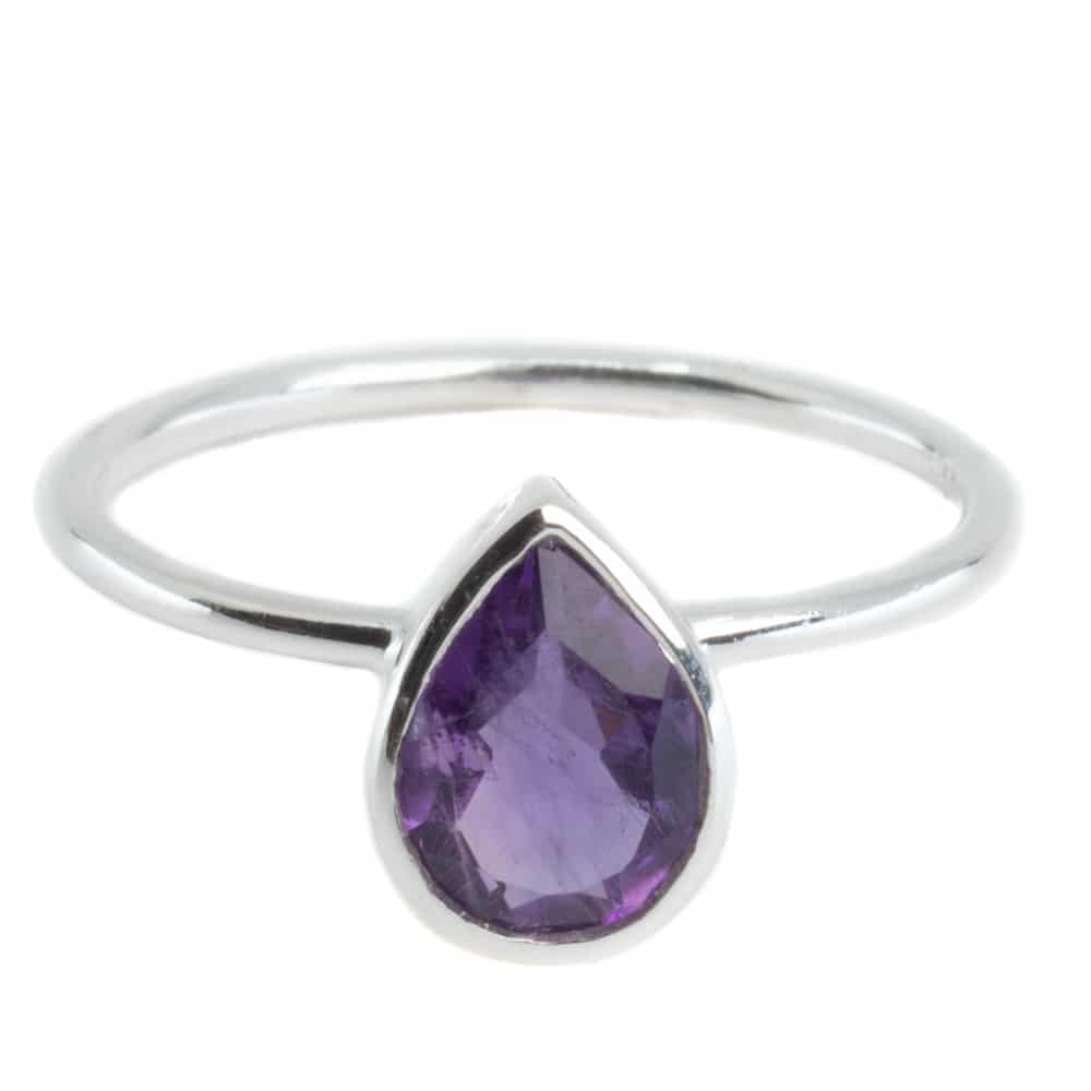 Gemstone Ring Amethyst - 925 Silver - Pear Shape (Size 17)