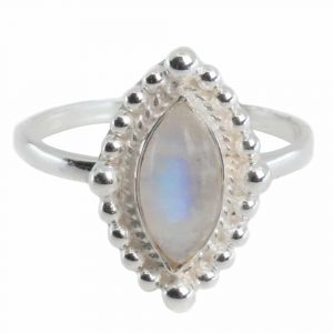 Gemstone Ring Rainbow Moonstone - 925 Silver (Size 17)
