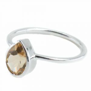 Gemstone Ring Citrine - 925 Silver - Pear Shape (Size 17)