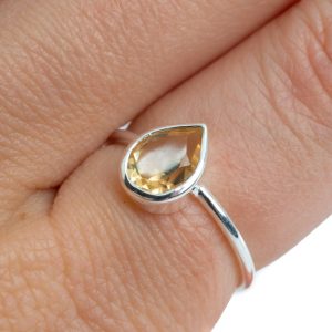 Gemstone Ring Citrine - 925 Silver - Pear Shape (Size 17)