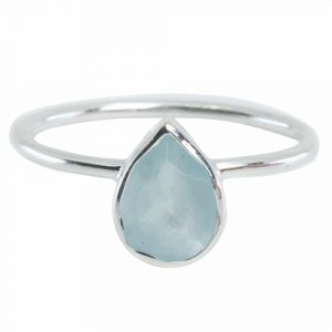Gemstone Ring Aquamarine - 925 Silver - Pear Shape (Size 17)