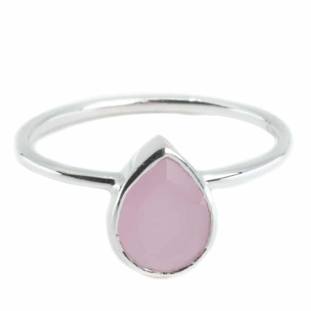 Gemstone Ring Rose Quartz - 925 Silver - Pear Shape (Size 17)