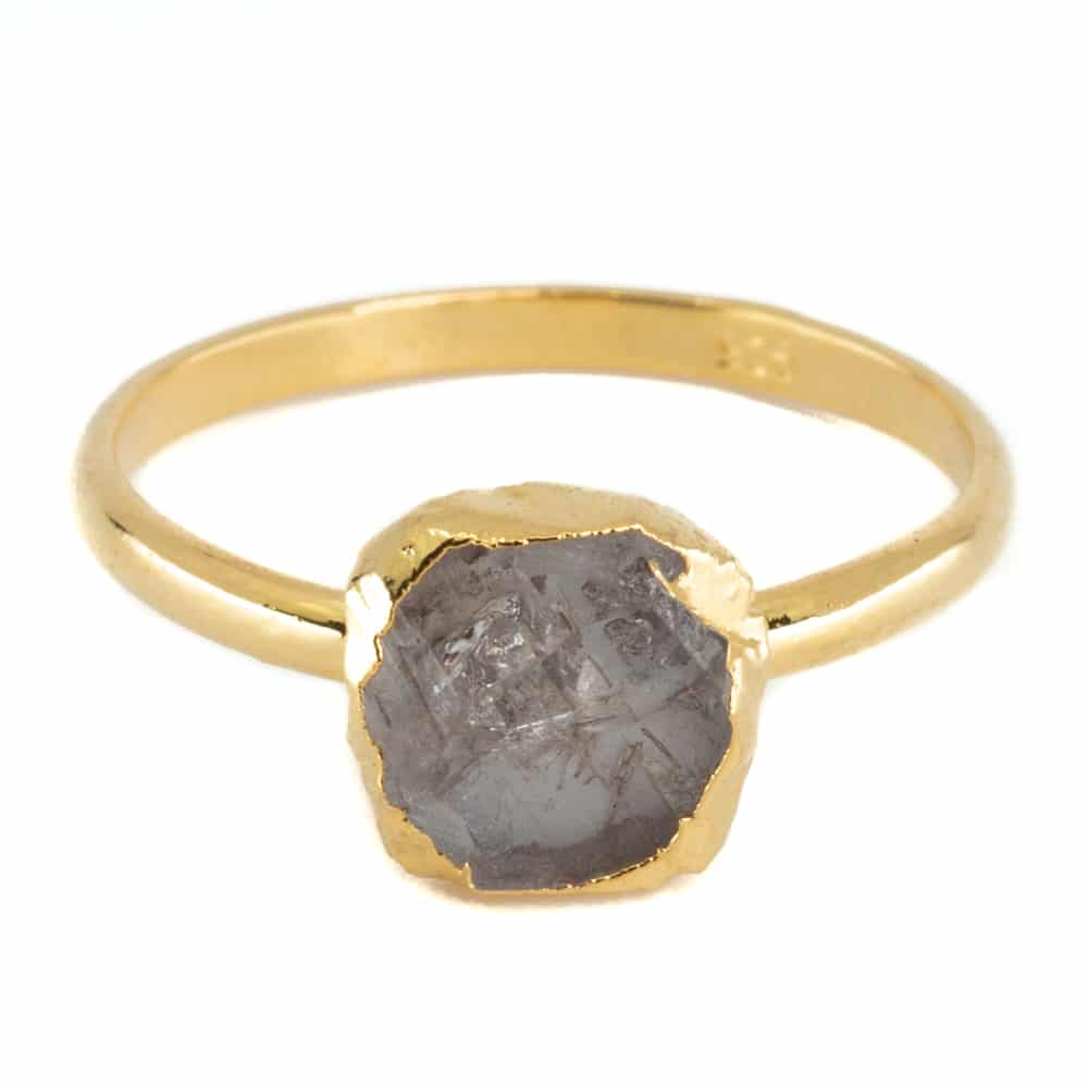 Birthstone Ring Raw Herkimer Diamond April - 925 Silver & Gold-plated