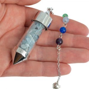 Pendulum Aquamarine Gemstone Capsule with 7 Chakra Beads Chain