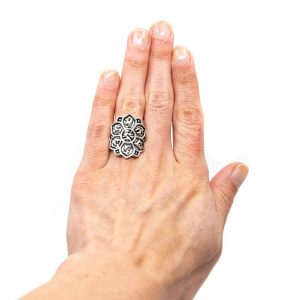 Adjustable Ring Lotus Brass Silver-tone (25 mm)