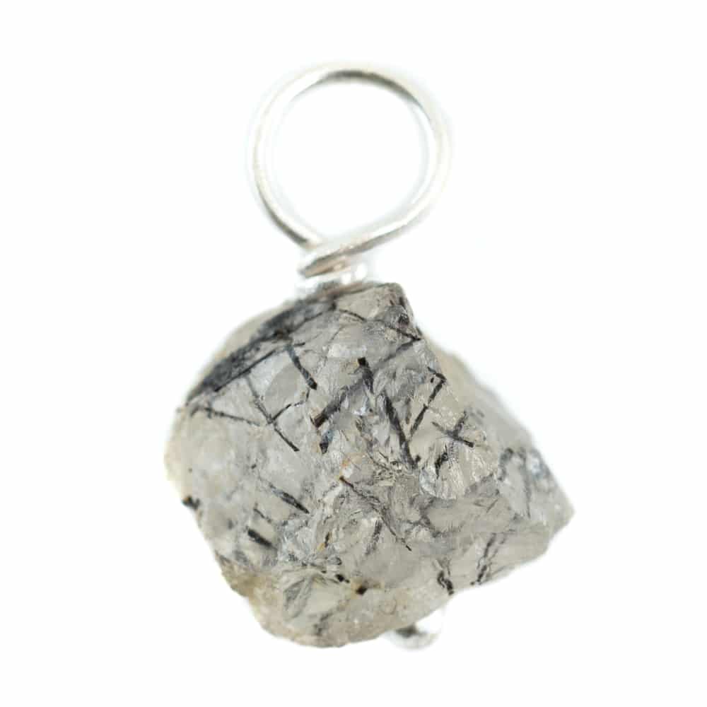Raw Gemstone Pendant Black Rutile Quartz 925 Silver (8 - 12 mm)