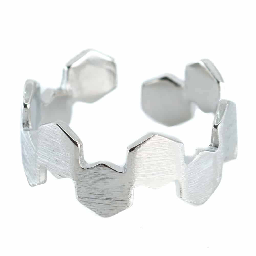 Adjustable Ring Connected Hexagons Copper Silver Colored